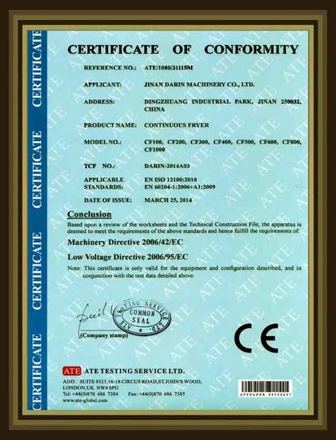 Chine Jinan Darin Machinery Co., Ltd. certifications